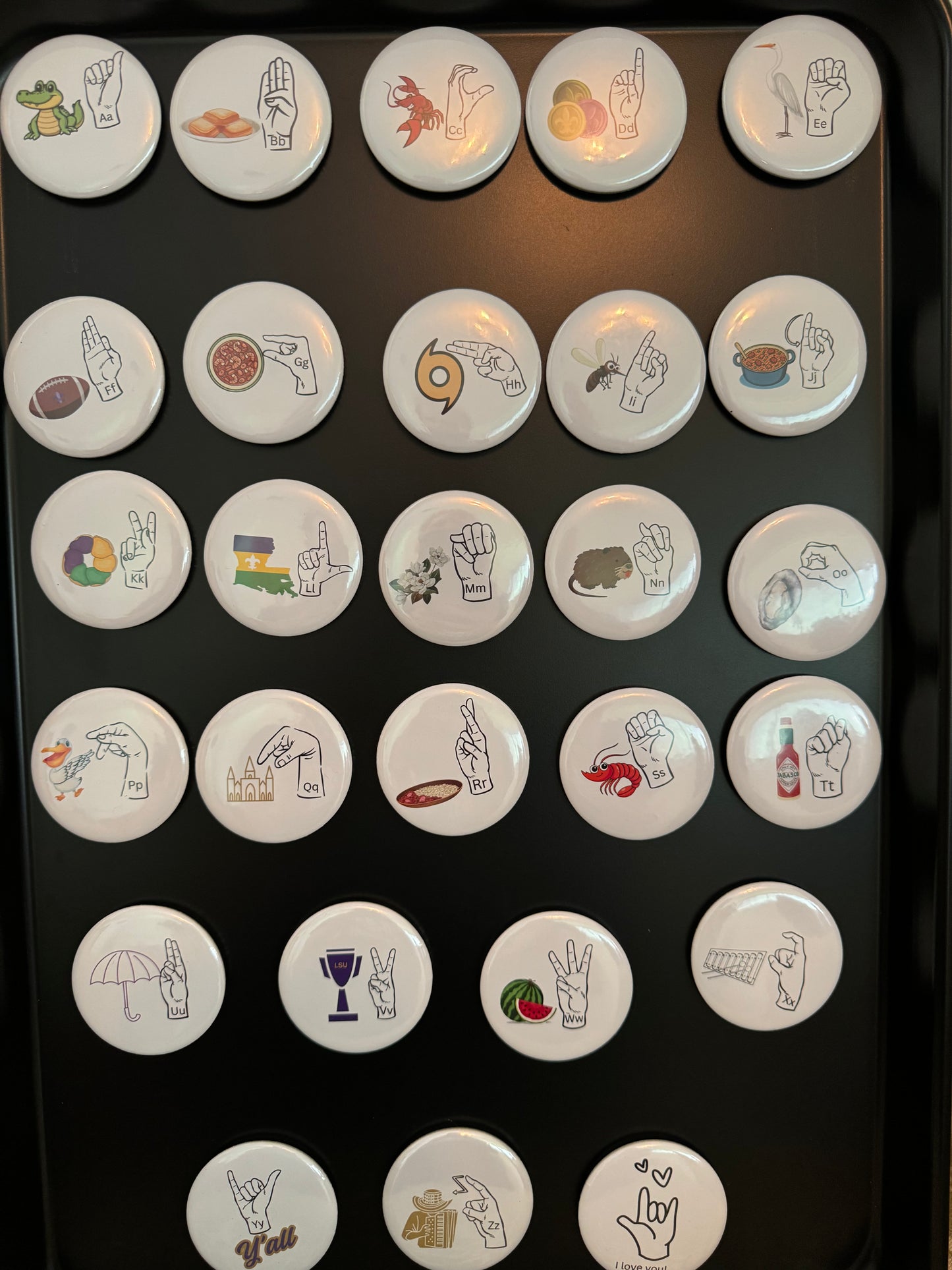 American Sign Language Alphabet Magnets but with a Louisiana Flair